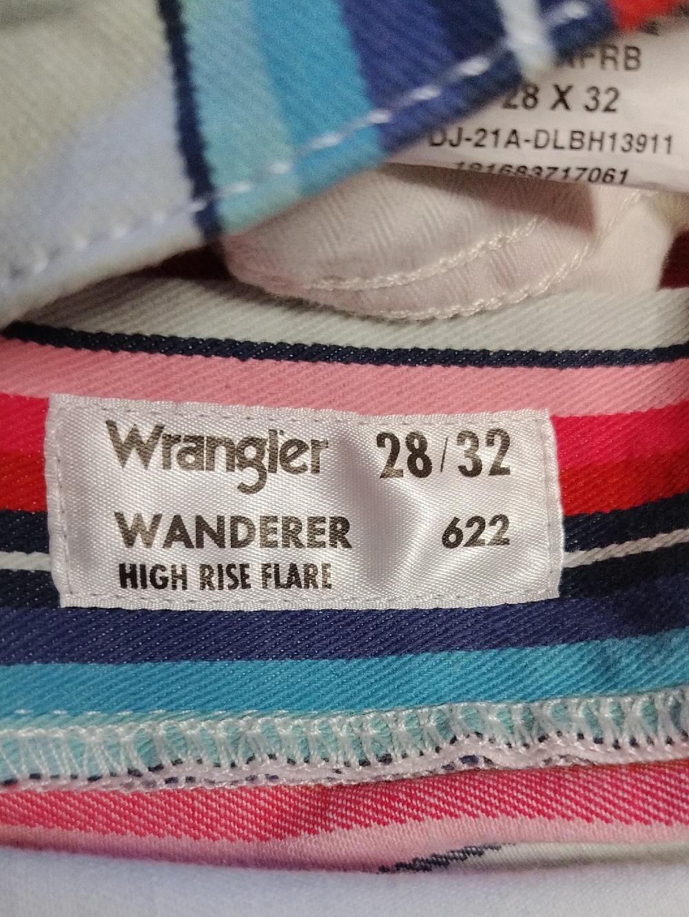 NEW Wrangler Striped High Rise Flats Jeans Bright & Contrast Pockets - 28 X 32 - Picture 8 of 8